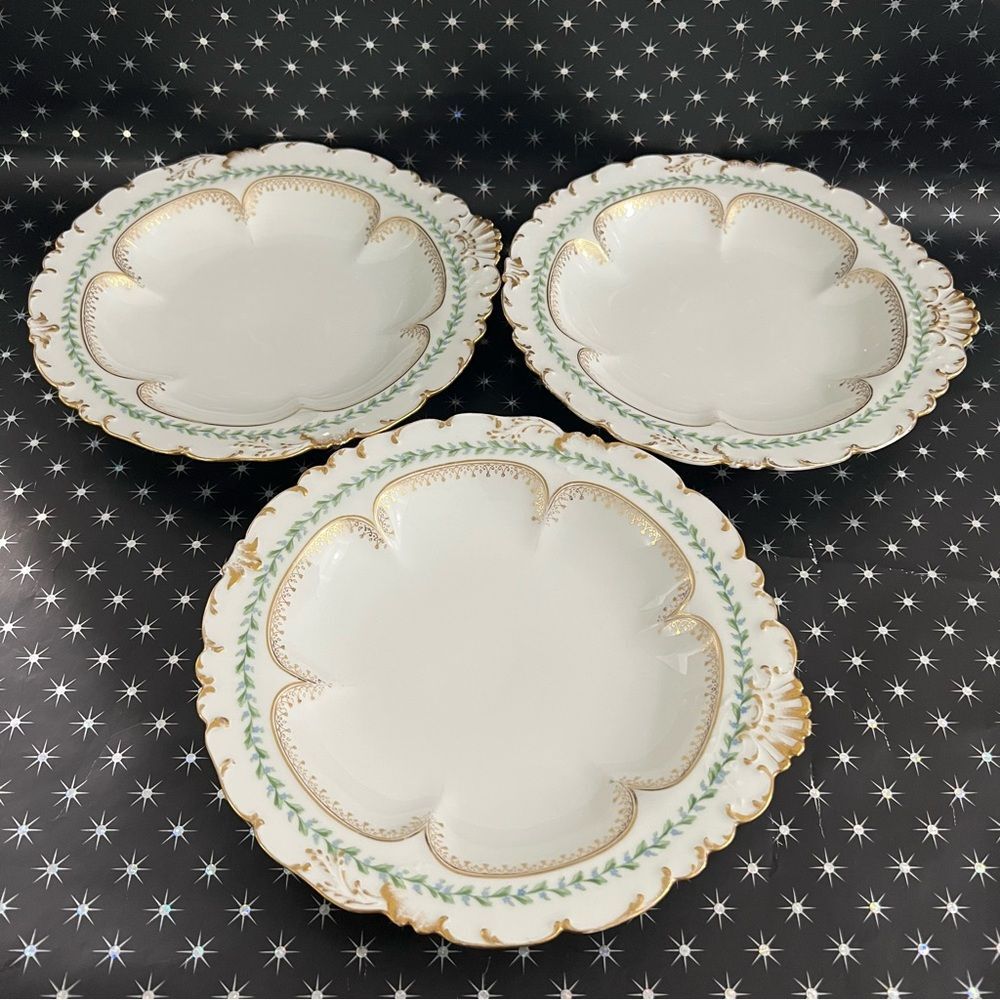 Antique C. Ahrenfeldt Limoges France Gold Trim Shell Shaped Bowl Plate Set of 3